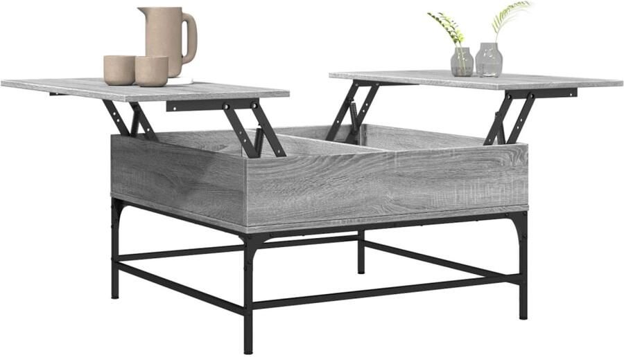 FIONERA Salontafel 80x80x45 cm bewerkt hout en metaal grijs sonoma