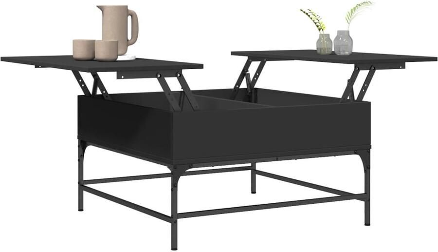 FIONERA Salontafel 80x80x45 cm bewerkt hout en metaal zwart