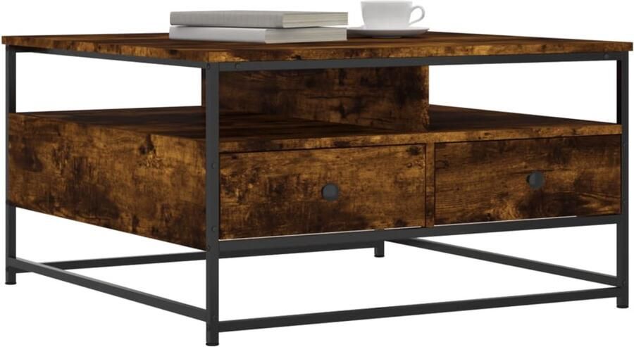 FIONERA Salontafel 80x80x45 cm bewerkt hout gerookt eikenkleurig