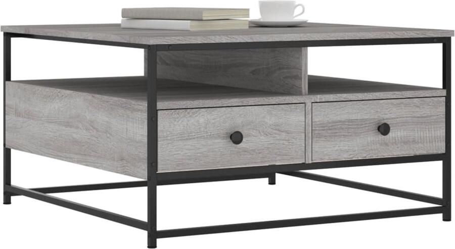 FIONERA Salontafel 80x80x45 cm bewerkt hout grijs sonoma