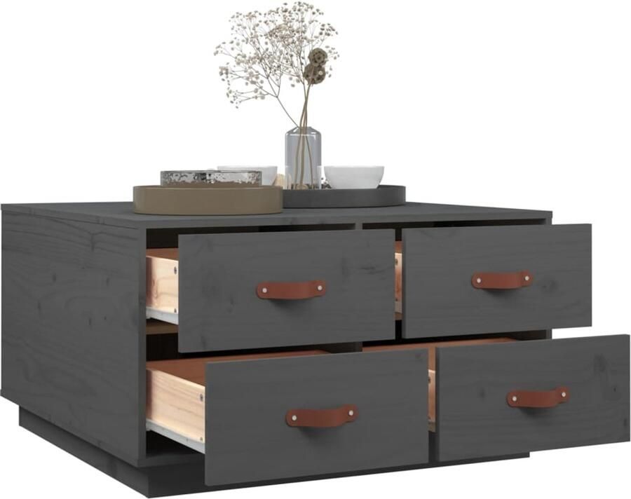 FIONERA Salontafel 80x80x45 cm massief grenenhout grijs