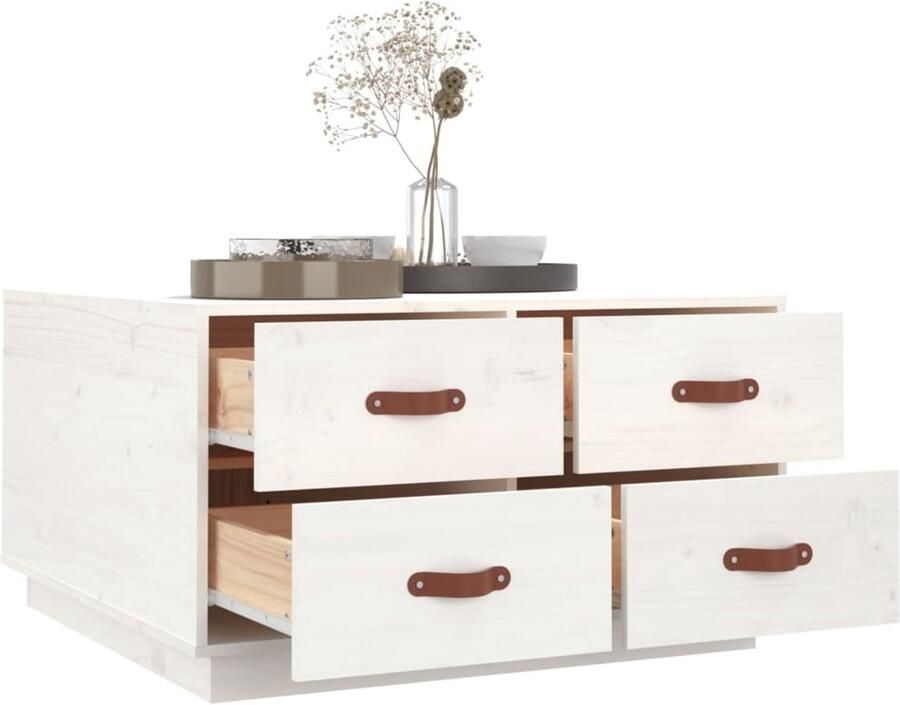 FIONERA Salontafel 80x80x45 cm massief grenenhout wit