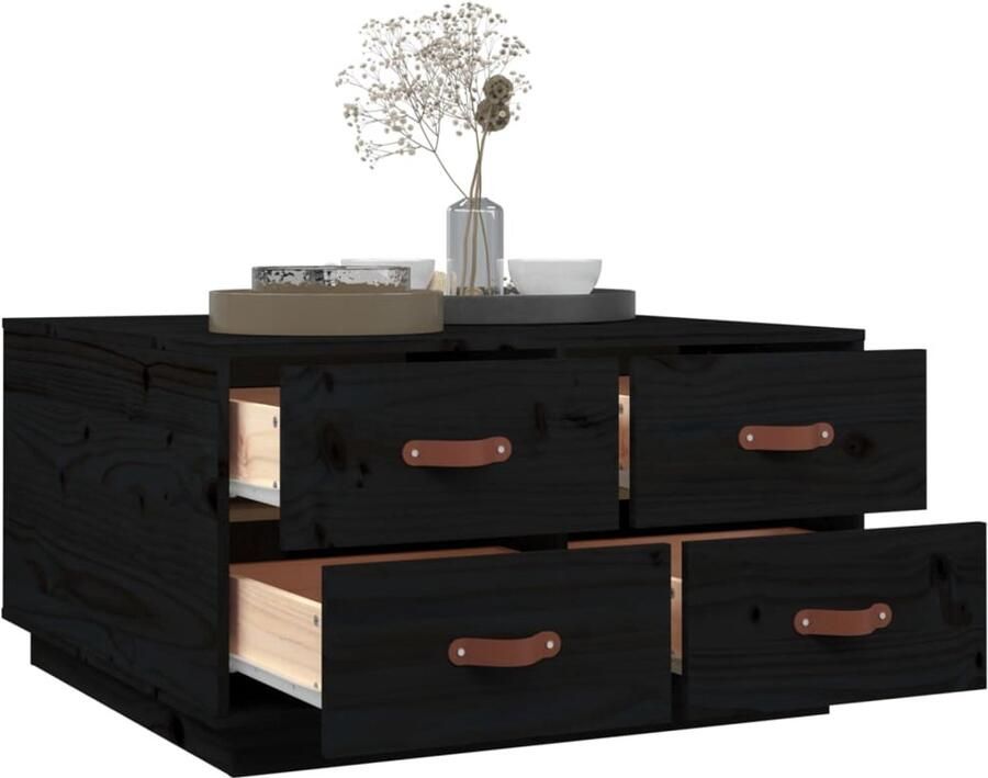 FIONERA Salontafel 80x80x45 cm massief grenenhout zwart