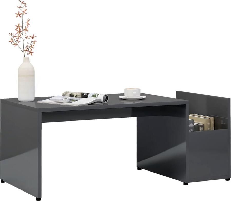 FIONERA Salontafel 90x45x35 cm bewerkt hout hoogglans grijs