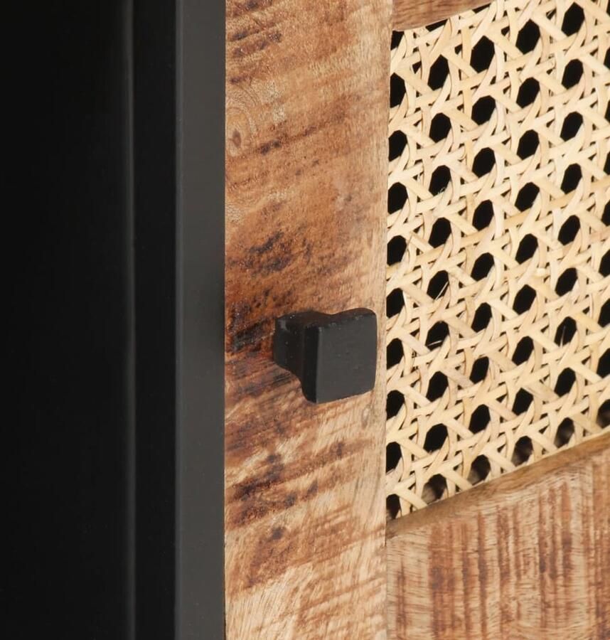 FIONERA Salontafel 90x50x35 cm ruw mangohout en natuurlijk riet