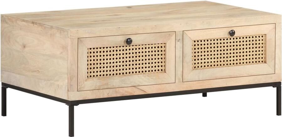 FIONERA Salontafel 90x50x37 cm massief mangohout en natuurlijk riet