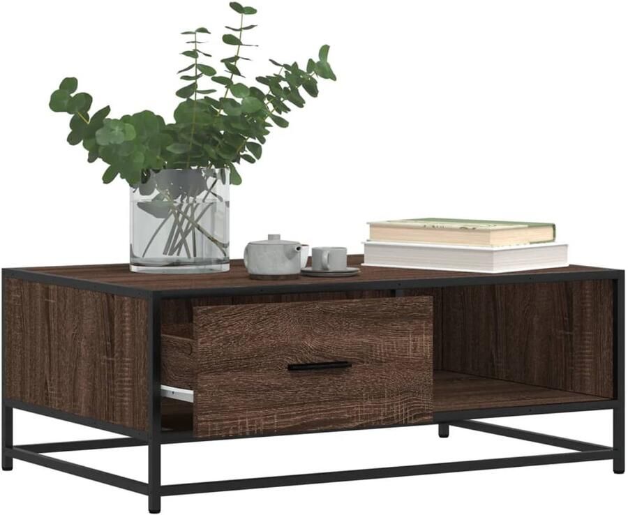FIONERA Salontafel 90x57x35 cm bewerkt hout en metaal bruin eikenkleur