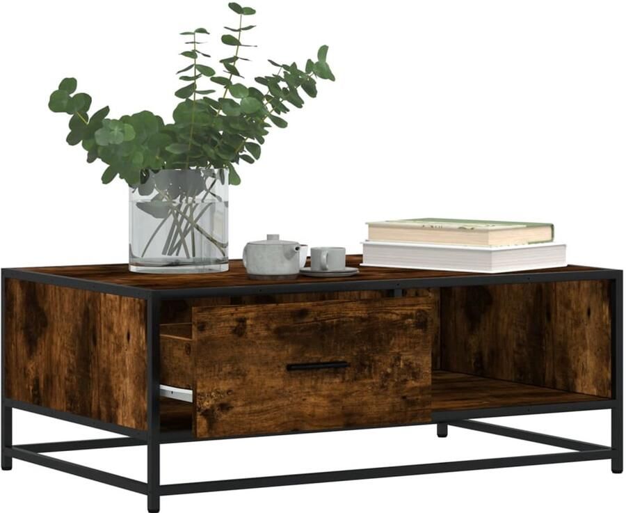 FIONERA Salontafel 90x57x35 cm bewerkt hout en metaal gerookt eiken