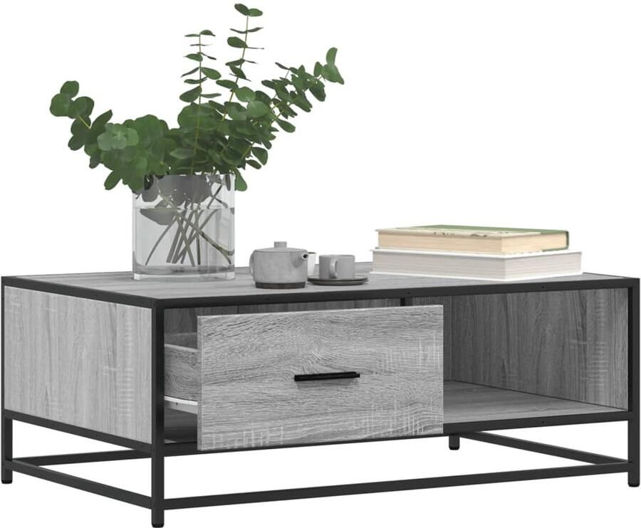 FIONERA Salontafel 90x57x35 cm bewerkt hout en metaal grijs sonoma