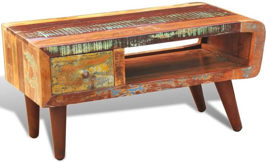 FIONERA Salontafel met 1 gewelfde rand en 1 lade gerecycled hout