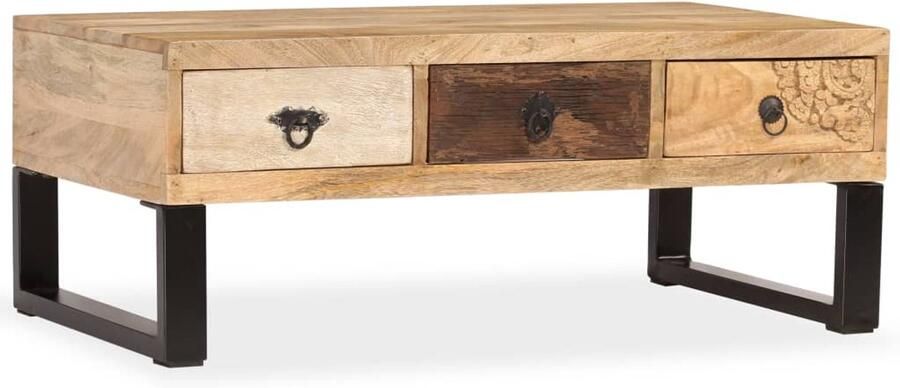FIONERA Salontafel met 3 lades 90x50x35 cm massief mangohout