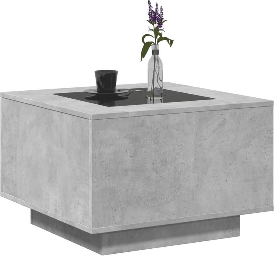FIONERA Salontafel met LED 60x60x40 cm bewerkt hout betongrijs