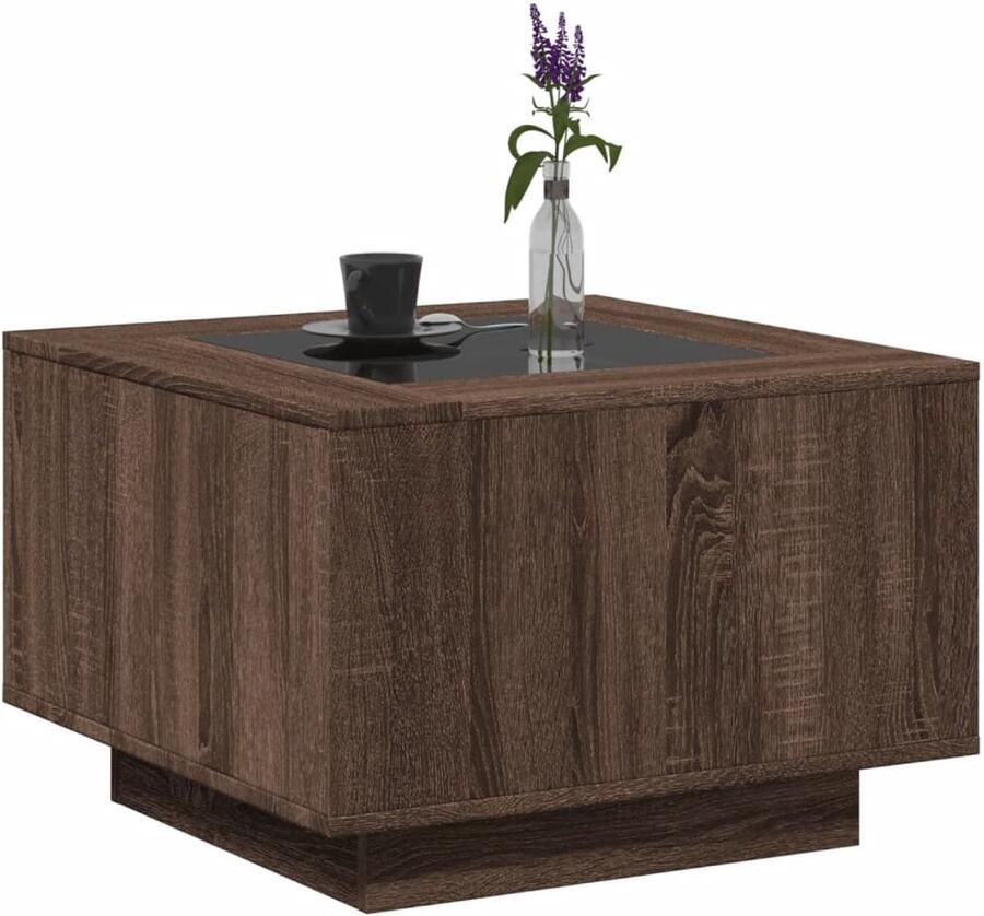 FIONERA Salontafel met LED 60x60x40 cm bewerkt hout bruin eikenkleurig