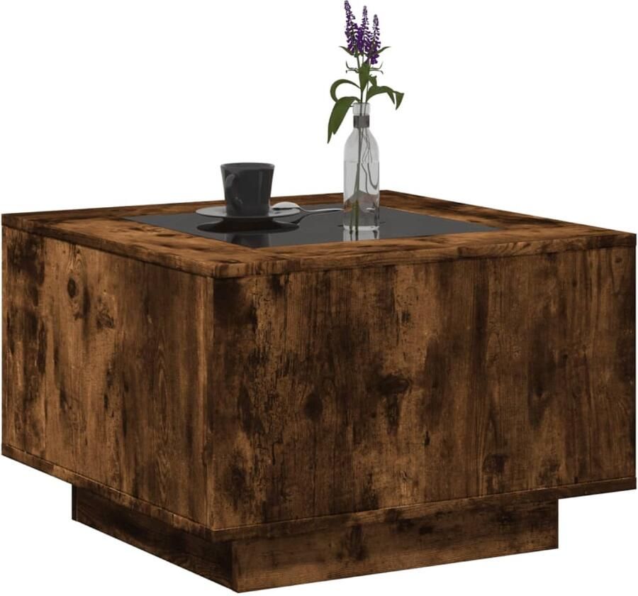 FIONERA Salontafel met LED 60x60x40 cm bewerkt hout gerookt eikenkleur