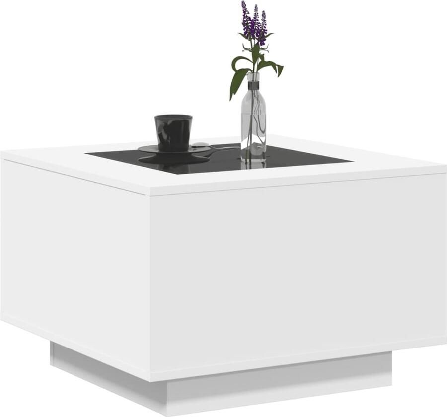 FIONERA Salontafel met LED 60x60x40 cm bewerkt hout wit