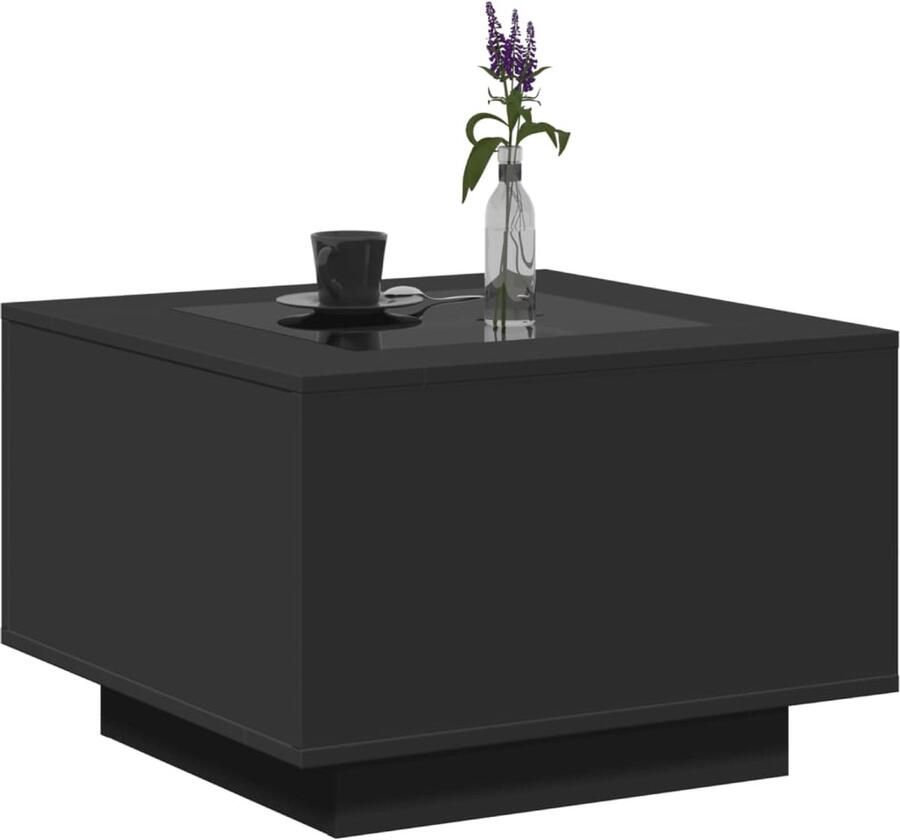 FIONERA Salontafel met LED 60x60x40 cm bewerkt hout zwart