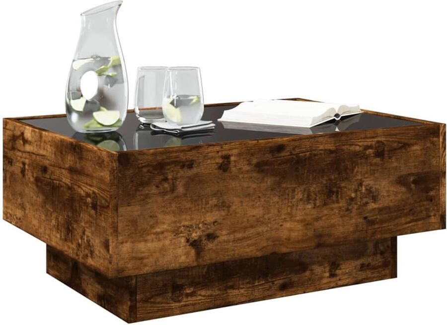 FIONERA Salontafel met LED 70x50x30 cm bewerkt hout gerookt eikenkleur