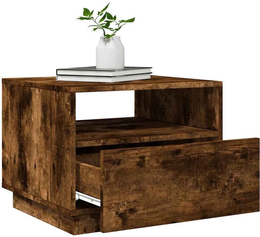 FIONERA Salontafel met LED-verlichting 50x49x40 cm gerookt eikenkleurig