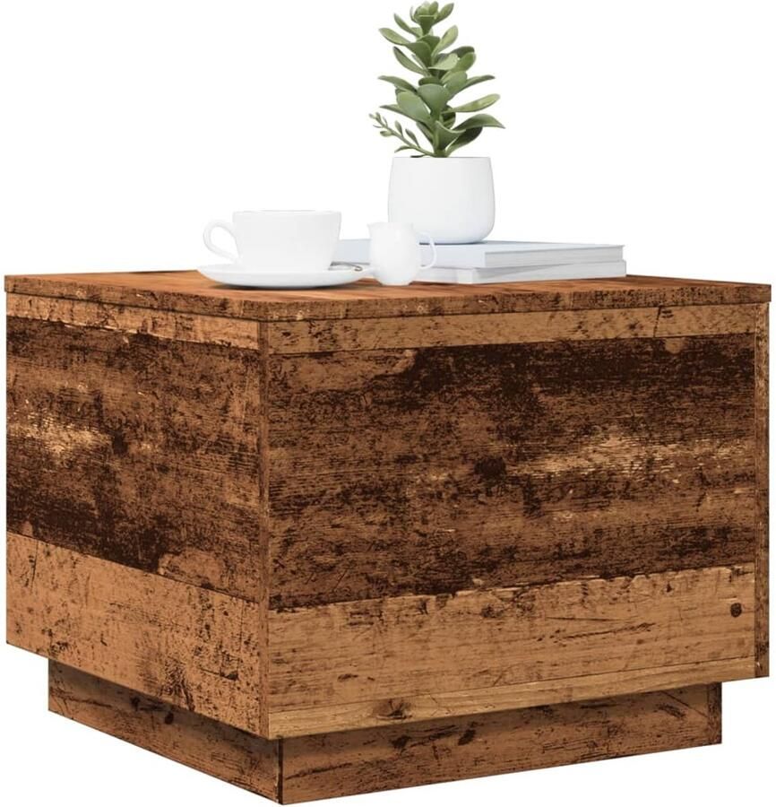 FIONERA Salontafel met LED-verlichting 50x50x40 cm oud houtkleurig
