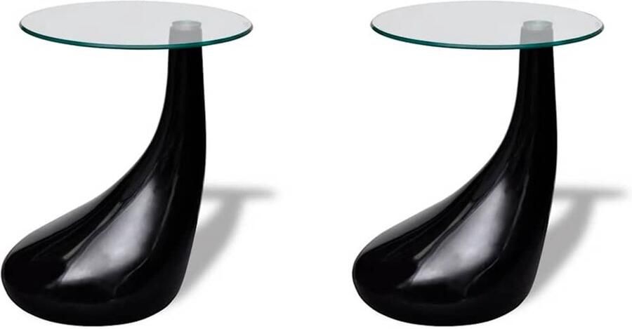 FIONERA Salontafel met rond glazen tafelblad hoogglans zwart 2 st