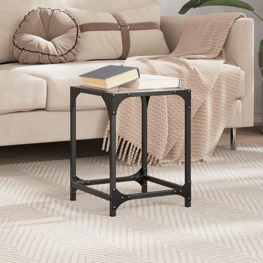 FIONERA Salontafel met transparant glazen blad 30x30x40 cm staal