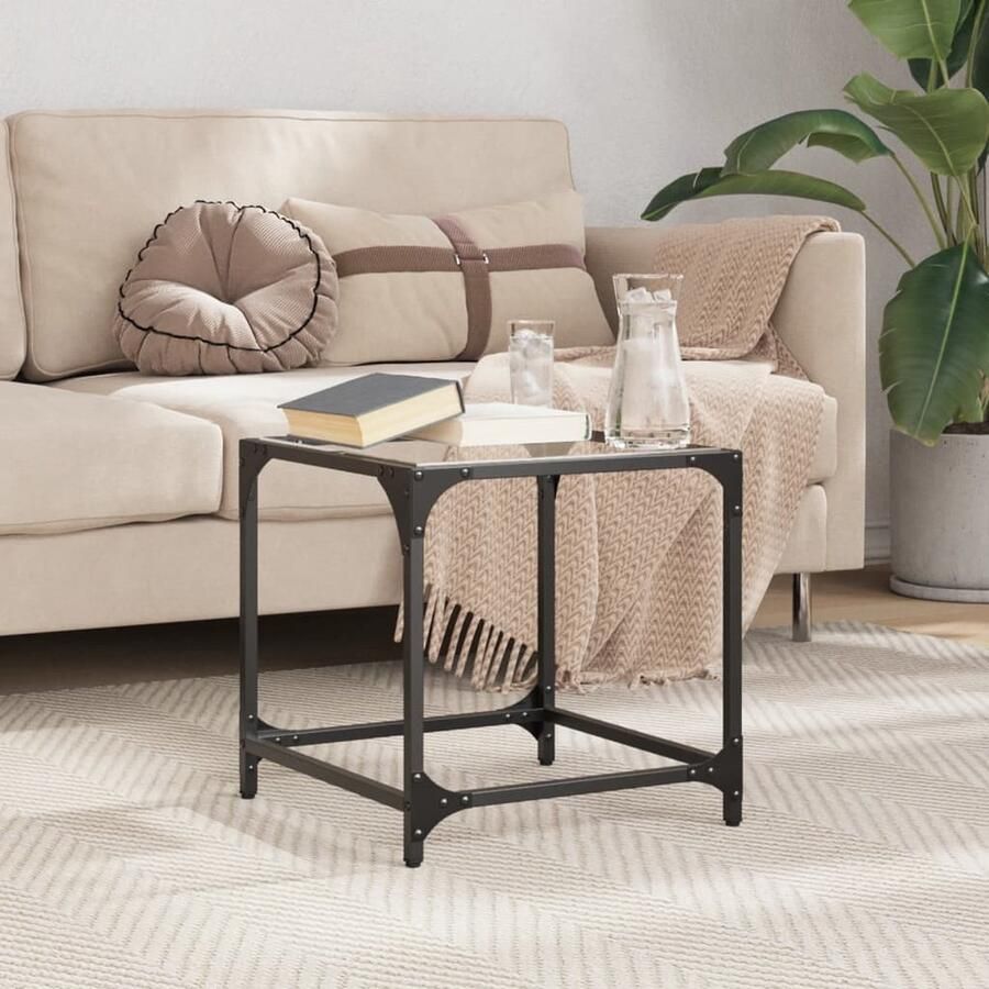 FIONERA Salontafel met transparant glazen blad 40x40x40 cm staal