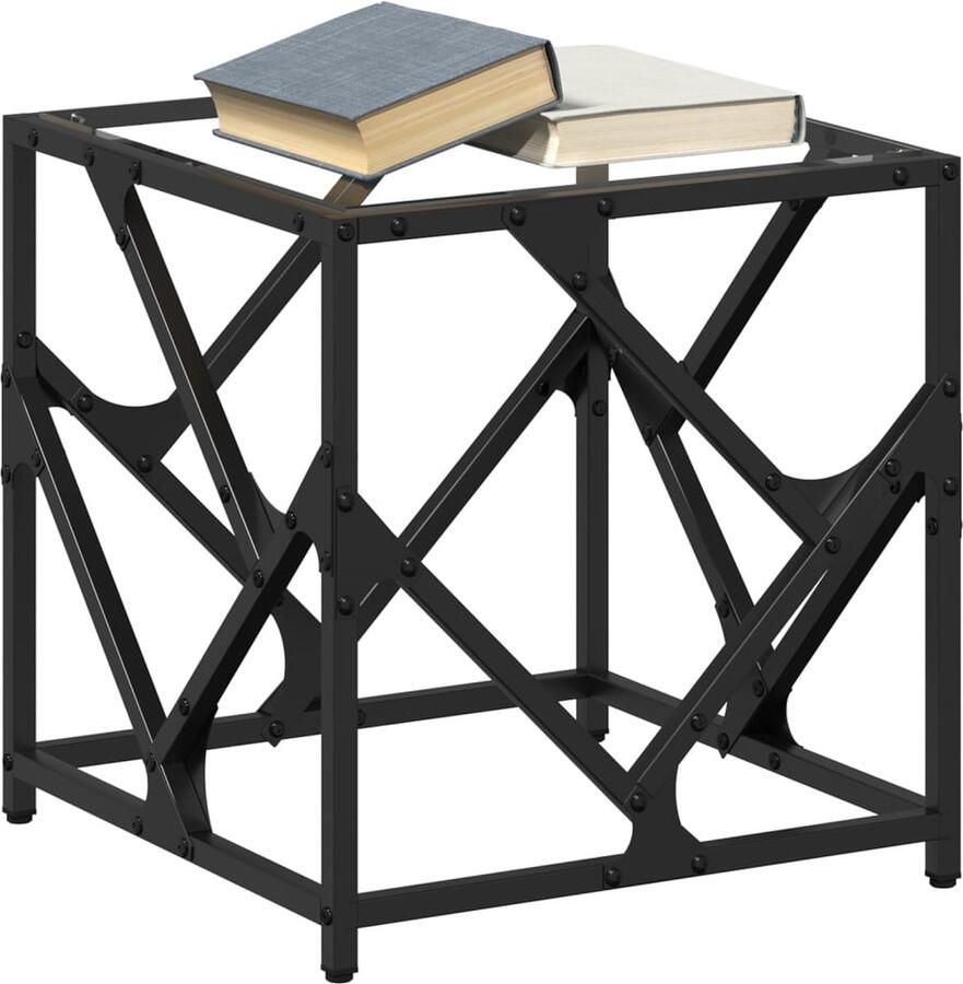 FIONERA Salontafel met transparant glazen blad 40x40x41 cm staal