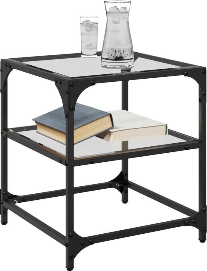 FIONERA Salontafel met transparant glazen blad 40x40x45 cm staal