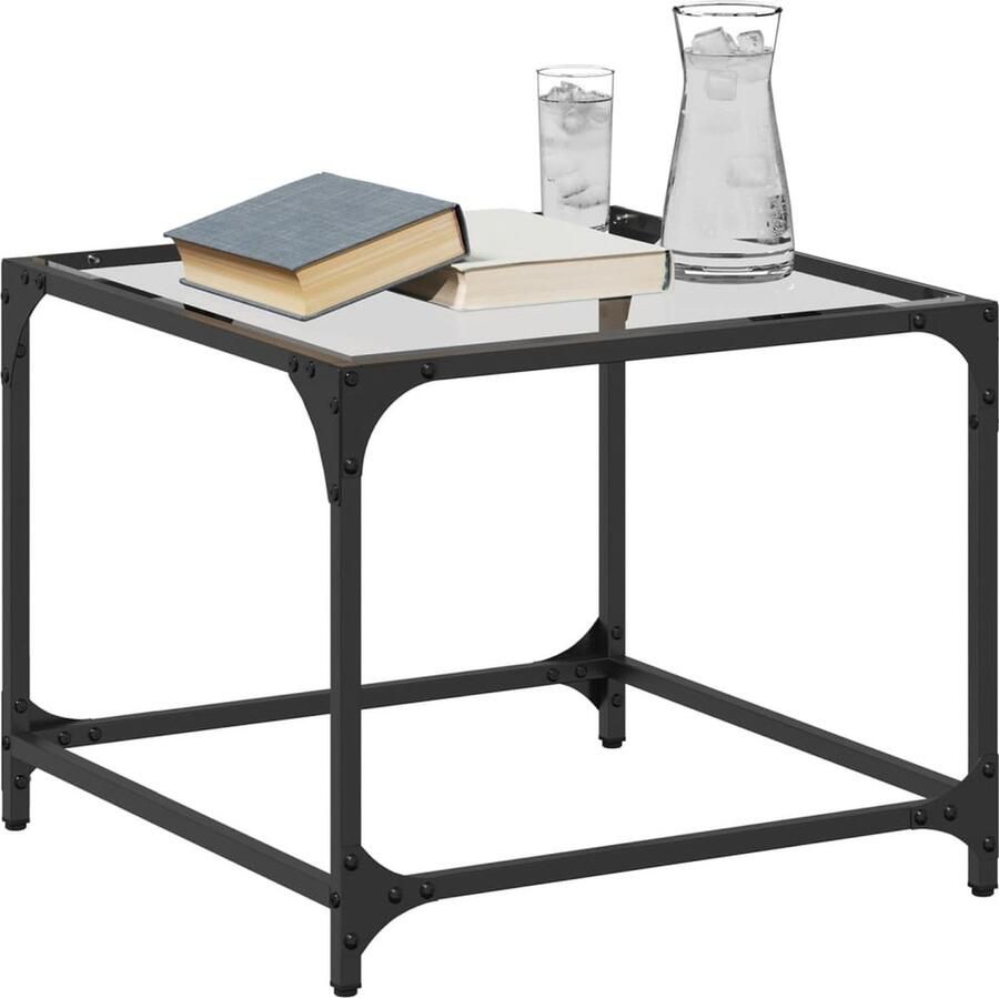 FIONERA Salontafel met transparant glazen blad 50x50x40 cm staal