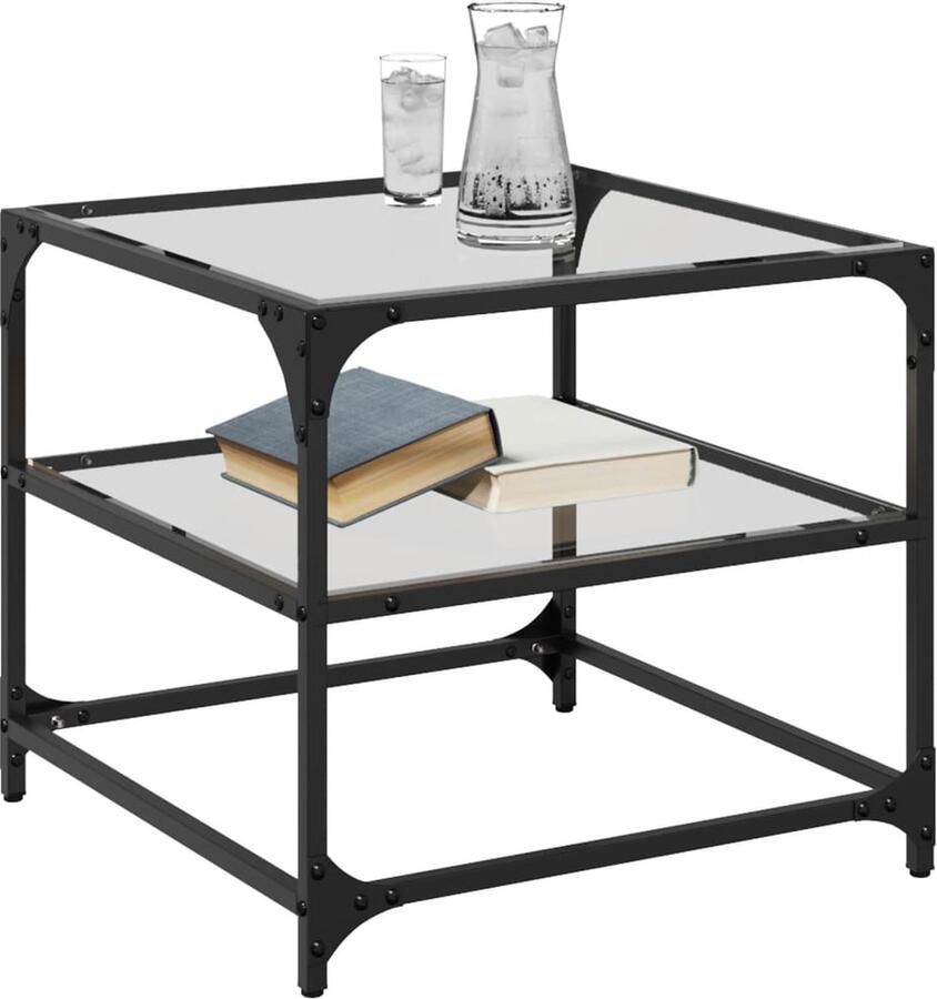 FIONERA Salontafel met transparant glazen blad 50x50x45 cm staal