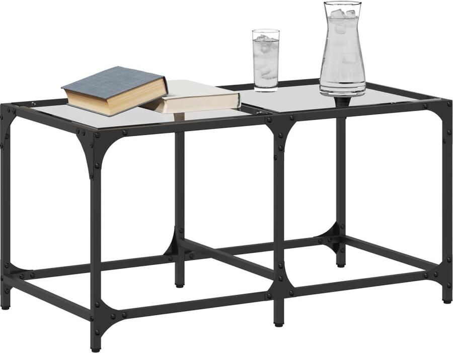 FIONERA Salontafel met transparant glazen blad 78 5x40x40 cm staal