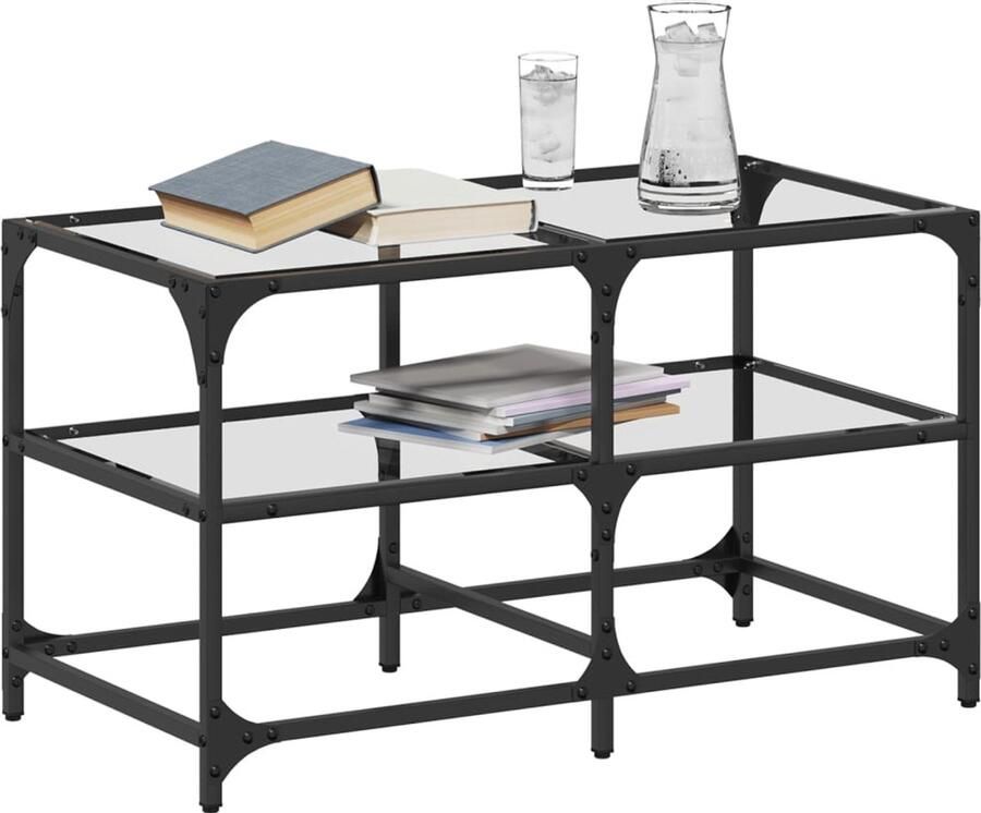 FIONERA Salontafel met transparant glazen blad 78 5x40x45 cm staal