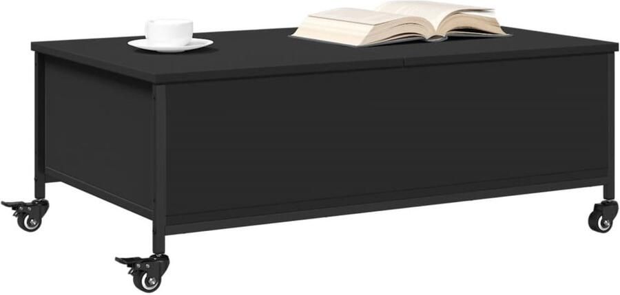 FIONERA Salontafel met wielen 91x55x34 cm bewerkt hout zwart