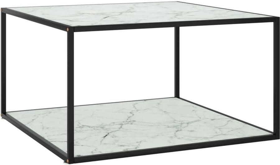 FIONERA Salontafel met wit marmerglas 90x90x50 cm zwart