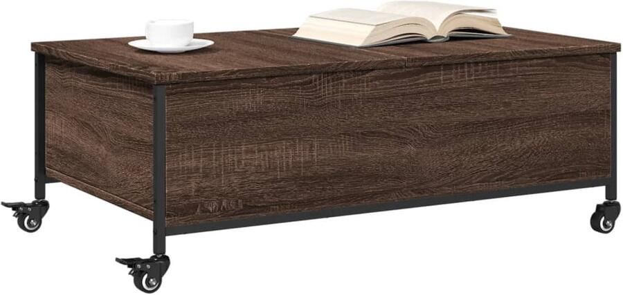 FIONERA Salontafel met?wielen 91x55x34 cm bewerkt?hout bruin eikenkleur