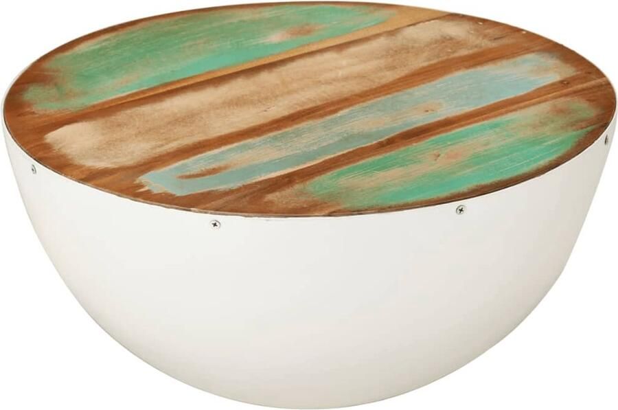 FIONERA Salontafel rond ? 50x24 cm massief gerecycled hout wit