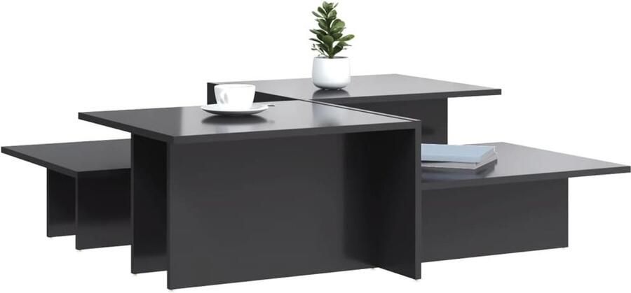 FIONERA Salontafels 2 st bewerkt hout hoogglans grijs