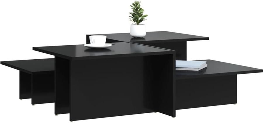 FIONERA Salontafels 2 st bewerkt hout hoogglans zwart