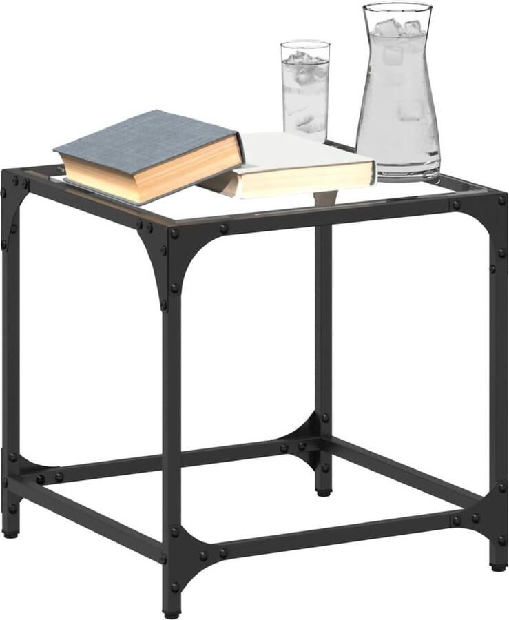 FIONERA Salontafels 2 st met transparant glazen blad 40x40x40 cm staal