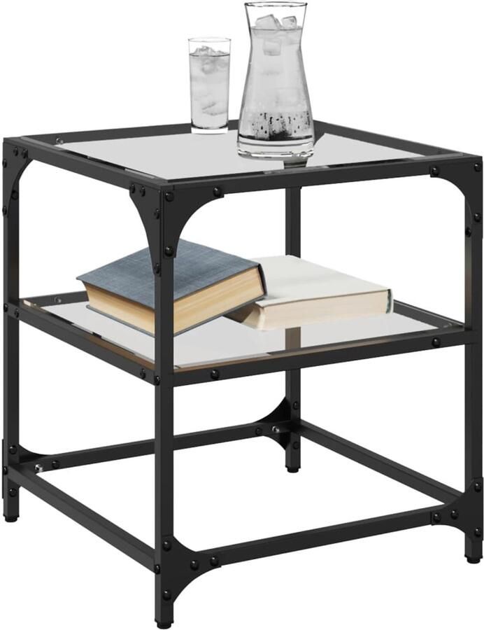 FIONERA Salontafels 2 st met transparant glazen blad 40x40x45 cm staal