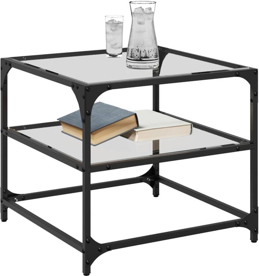 FIONERA Salontafels 2 st met transparant glazen blad 50x50x45 cm staal