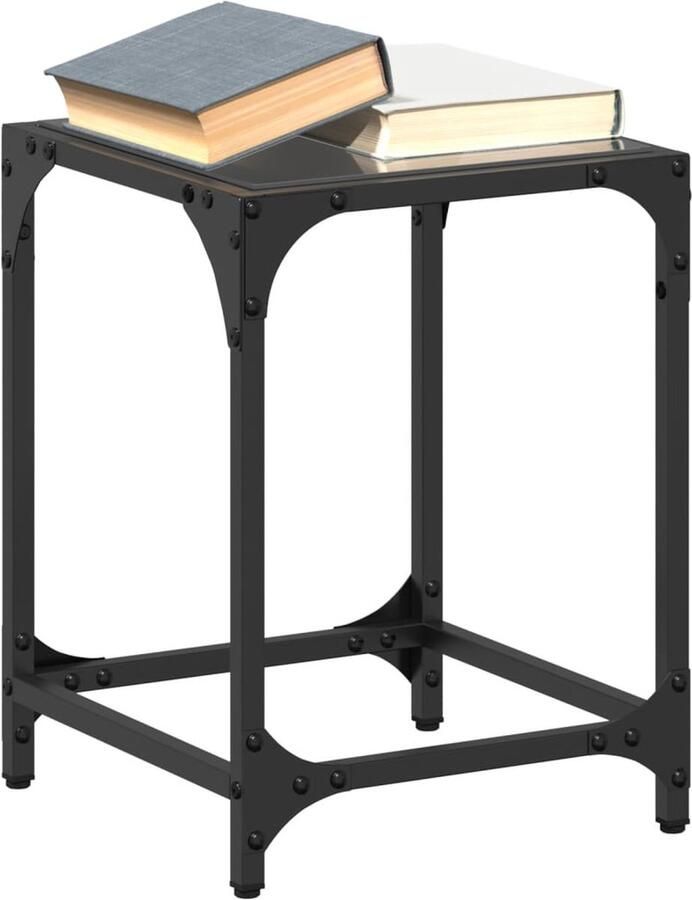 FIONERA Salontafels 2 st met zwart glazen blad 30x30x40 cm staal