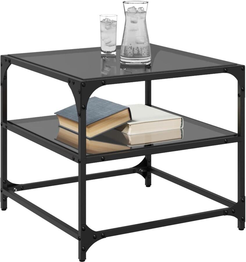 FIONERA Salontafels 2 st met zwart glazen blad 50x50x45 cm staal