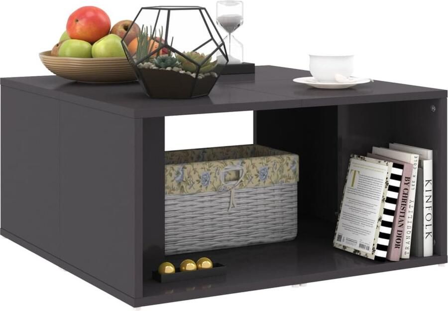 FIONERA Salontafels 4 st 33x33x33 cm bewerkt hout hoogglans grijs