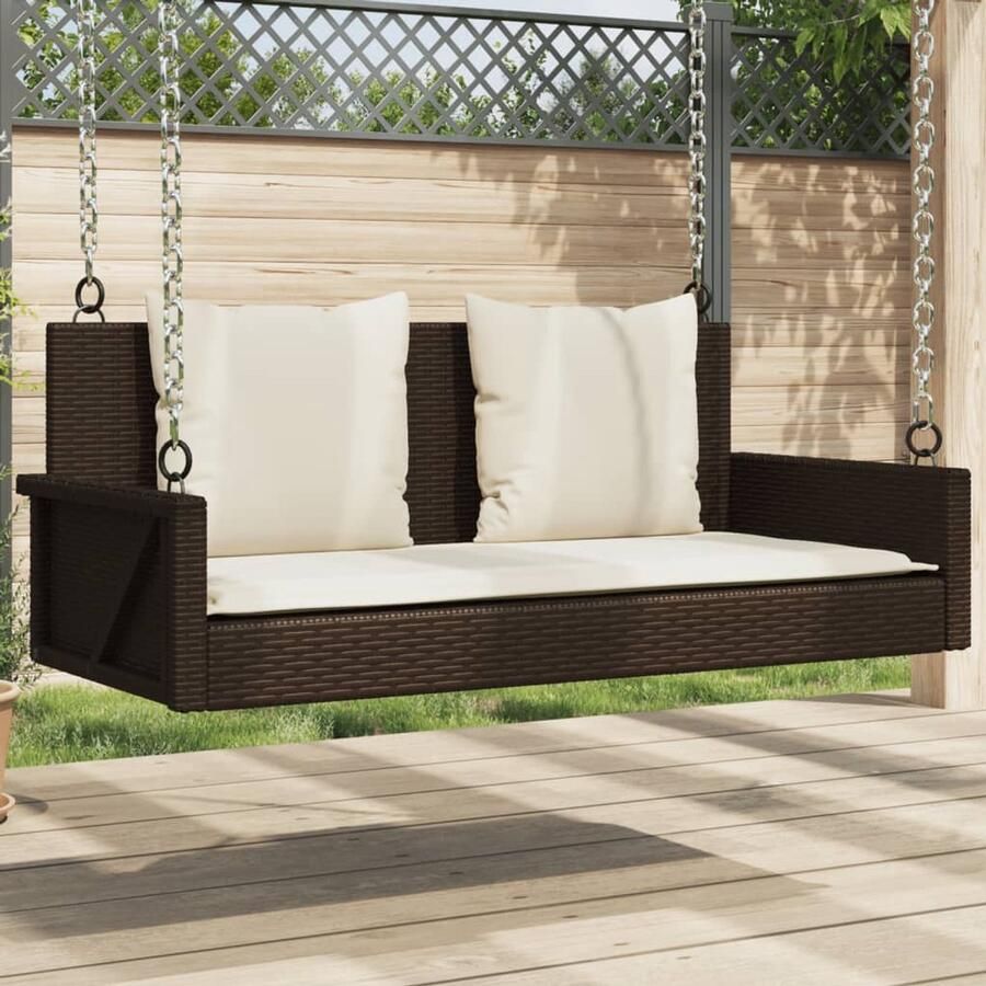 FIONERA Schommelbank met kussens 119x56x48 cm poly rattan bruin