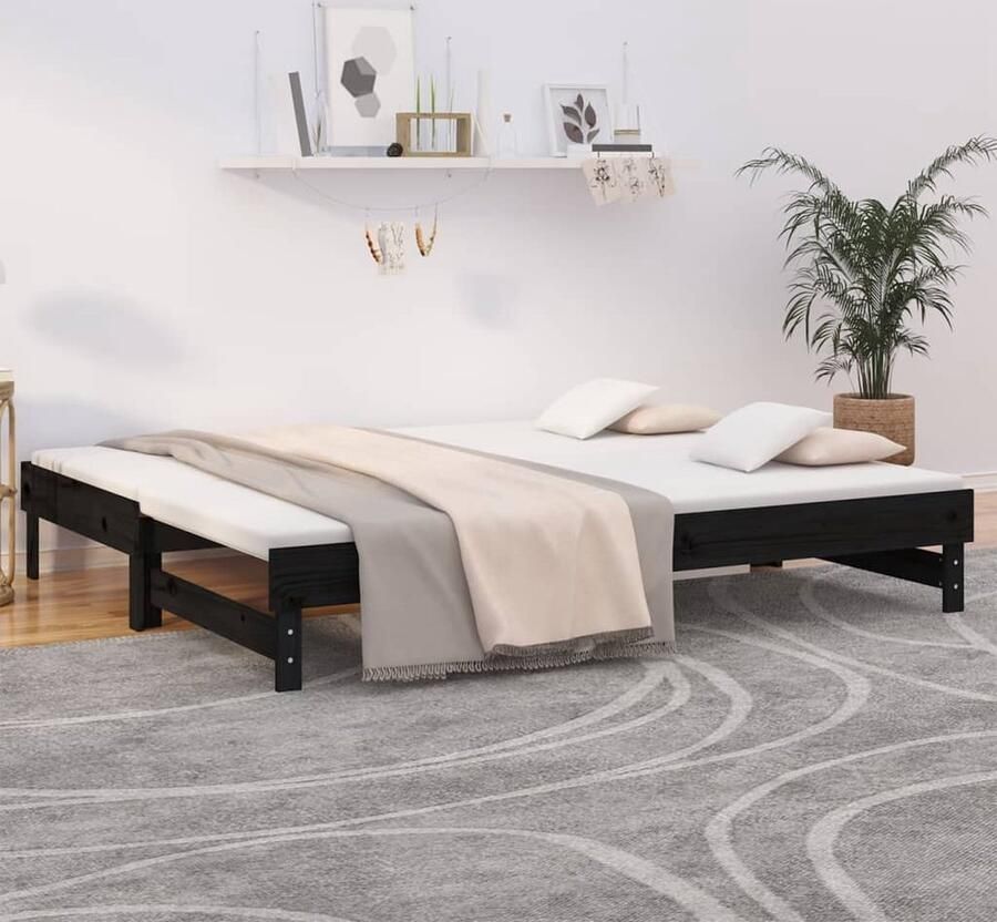 VidaXL Slaapbank Uitschuifbaar Grenenhout Zwart Slaapbank Sofa Bed Grenenhout Meubels Zware Meubelstukken Multifunctionele Meubelen Stapelbare Meubelen Guest Bed Kleine Woning Meubilair - Foto 2