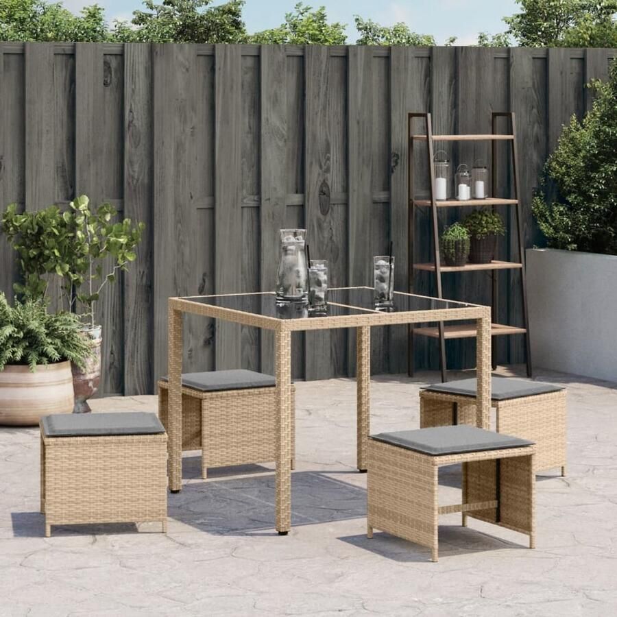 FIONERA Tuinkrukken 4 st kussens 40x40x35 cm poly rattan gemengd beige