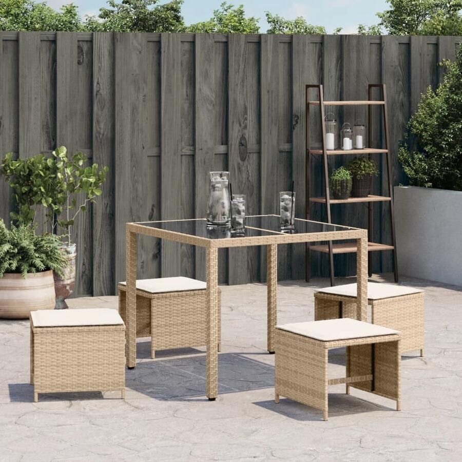 FIONERA Tuinkrukken 4 st met kussens 41x41x36 cm poly rattan beige