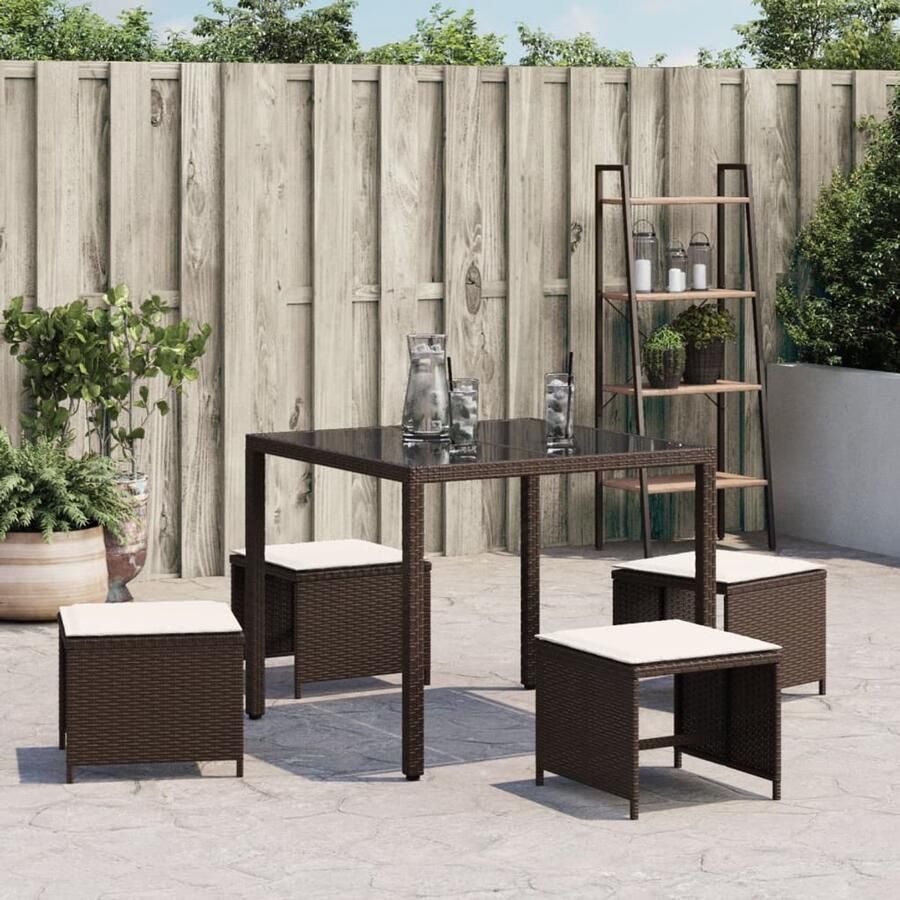FIONERA Tuinkrukken 4 st met kussens 40x40x35 cm poly rattan bruin