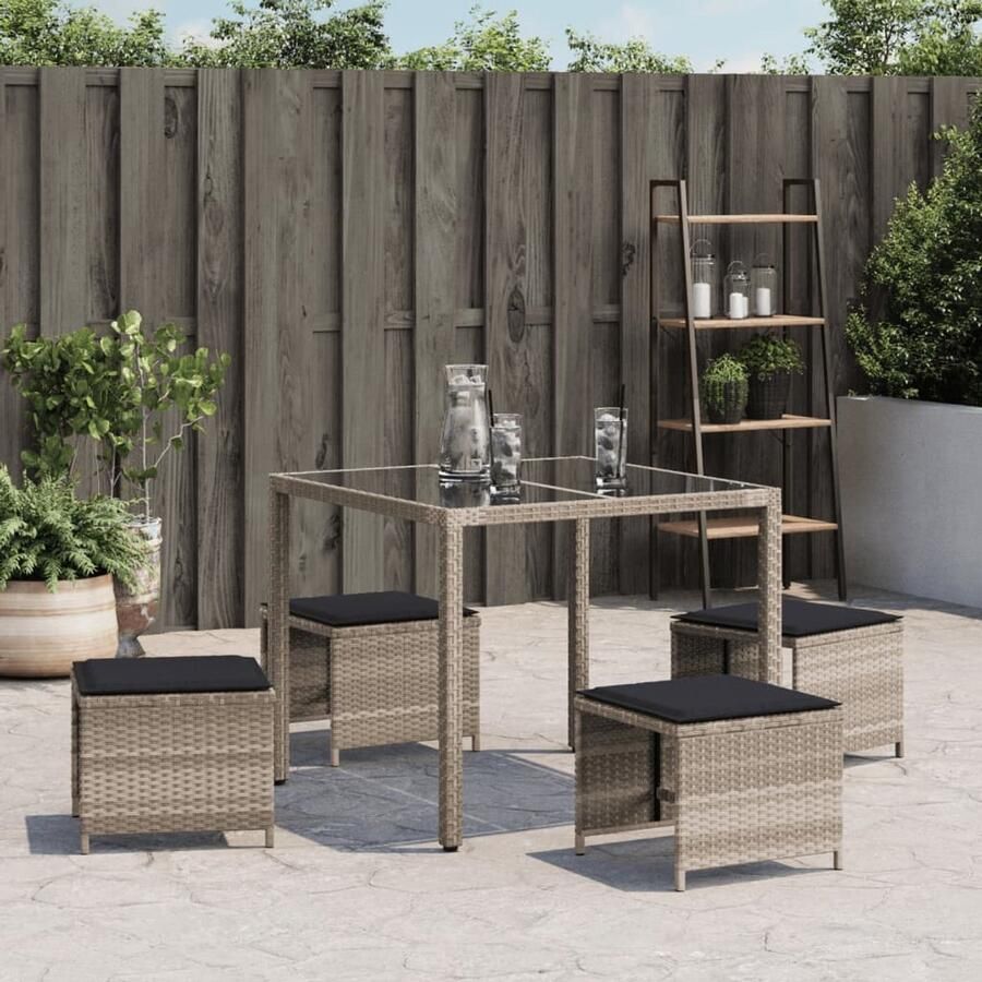 FIONERA Tuinkrukken 4 st met kussens 40x40x35 cm poly rattan lichtgrijs